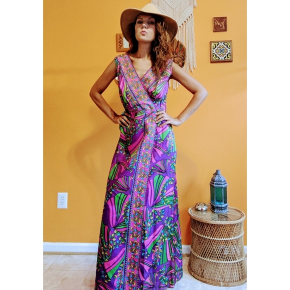 60s print maxi dress/gown - Picture 5 of 5